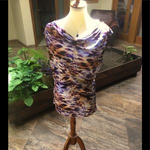 NWT! ESCADA COWL NECK PRINT TOP W/SWAROVSKI Size L
